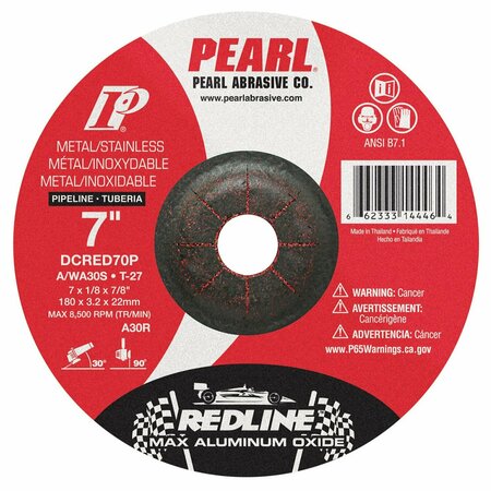 PEARL Redline Max A.O. DC Grinding Wheel 7 x 1/8 x 7/8 A/WA30S T-27 Pipeline DCRED70P